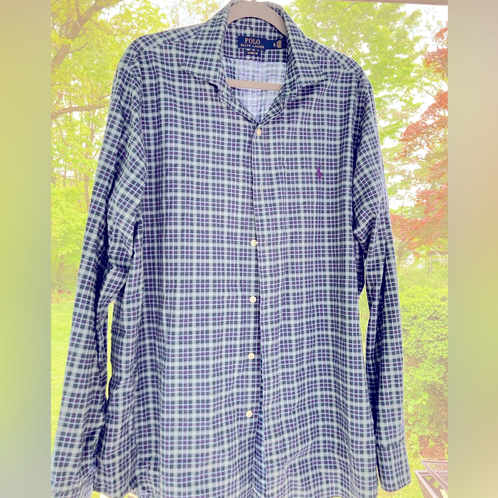 Xl Mens Polo Ralph Lauren Blue Purple Plaid Button Down Dress Shirt